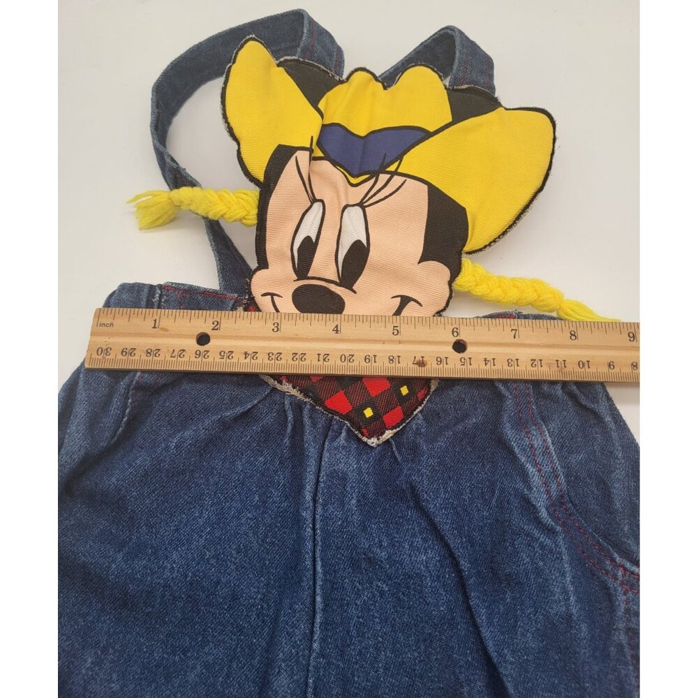 VTG Minnie Mouse Cowgirl Farmer Country Applique Denim Overalls One Piece 6-9M - Picture 5 of 10